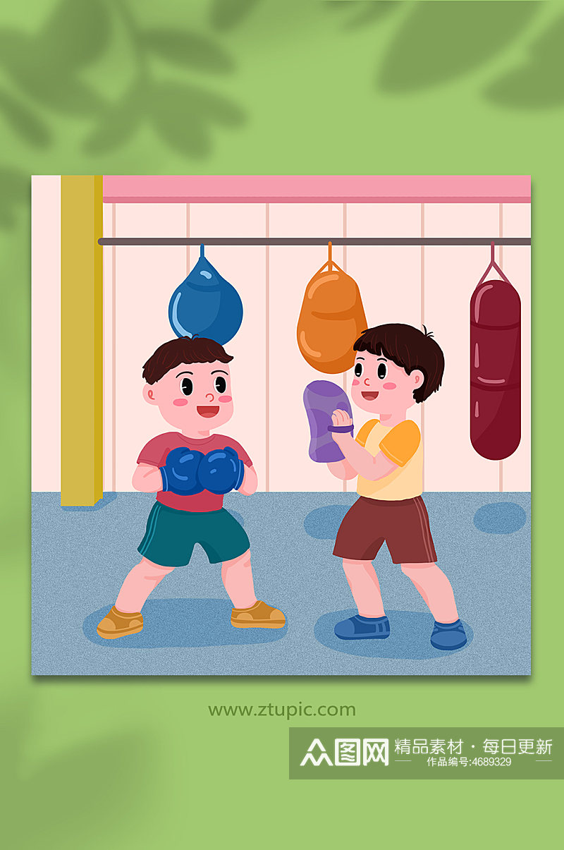 少儿拳击训练拳击人物插画素材
