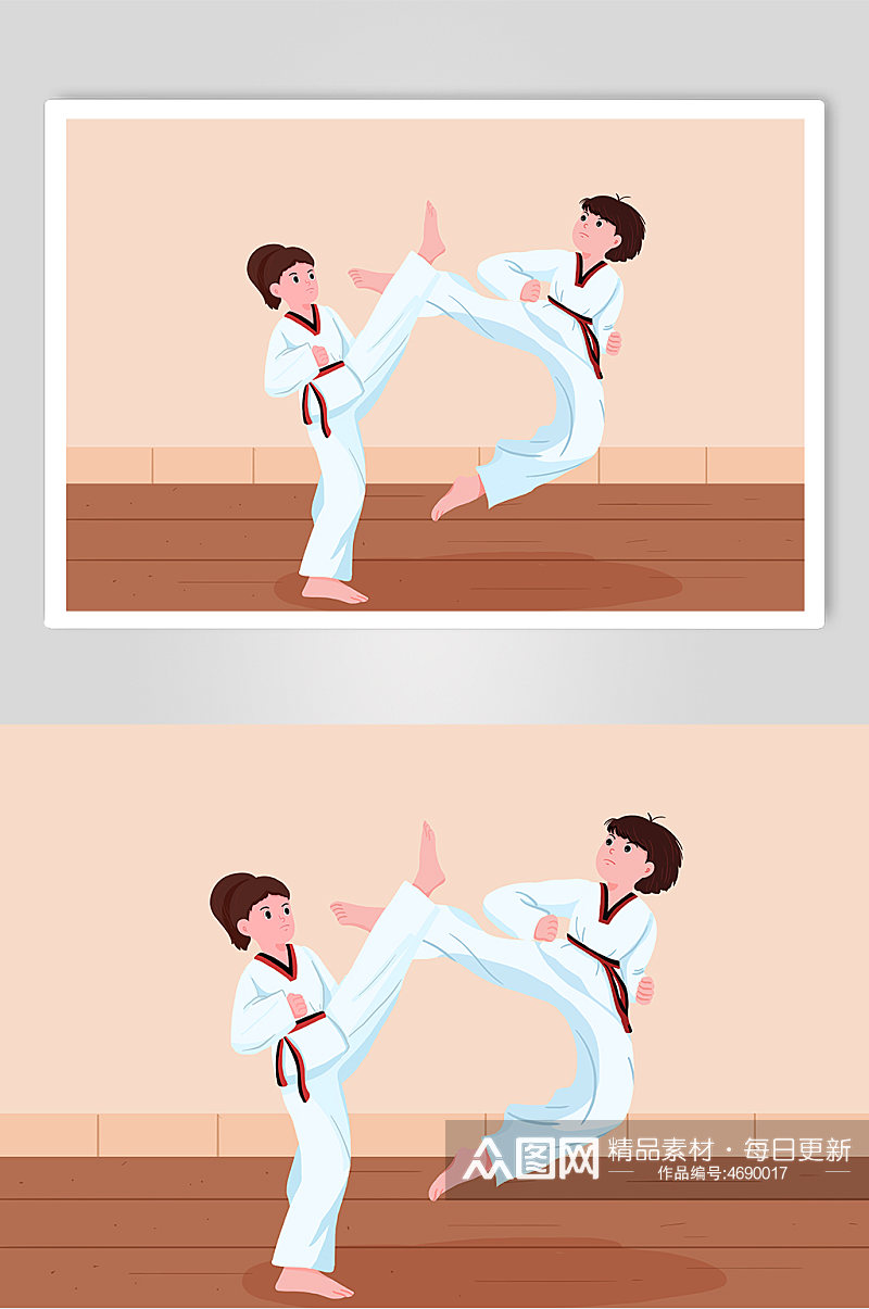 女孩跆拳道比赛跆拳道人物插画素材