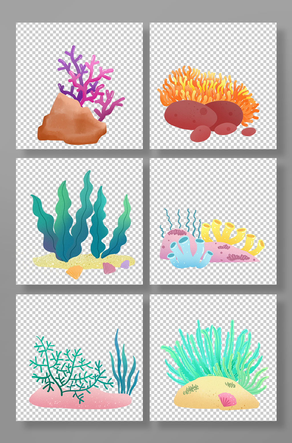 珊瑚海藻海底植物元素插畫素材