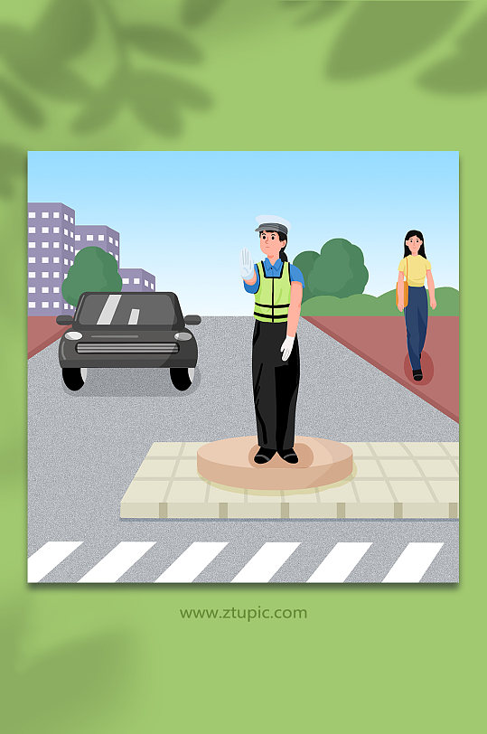 扁平化维护交通交警人物交通插画-众图网