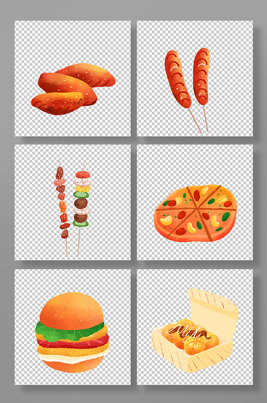 扁平化美味快餐美食元素插画-众图网