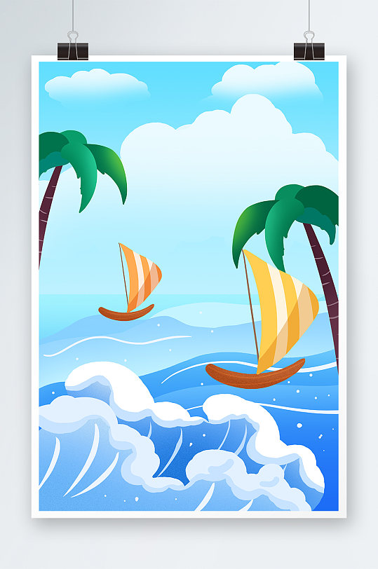 海南蓝天海洋背景插画-众图网
