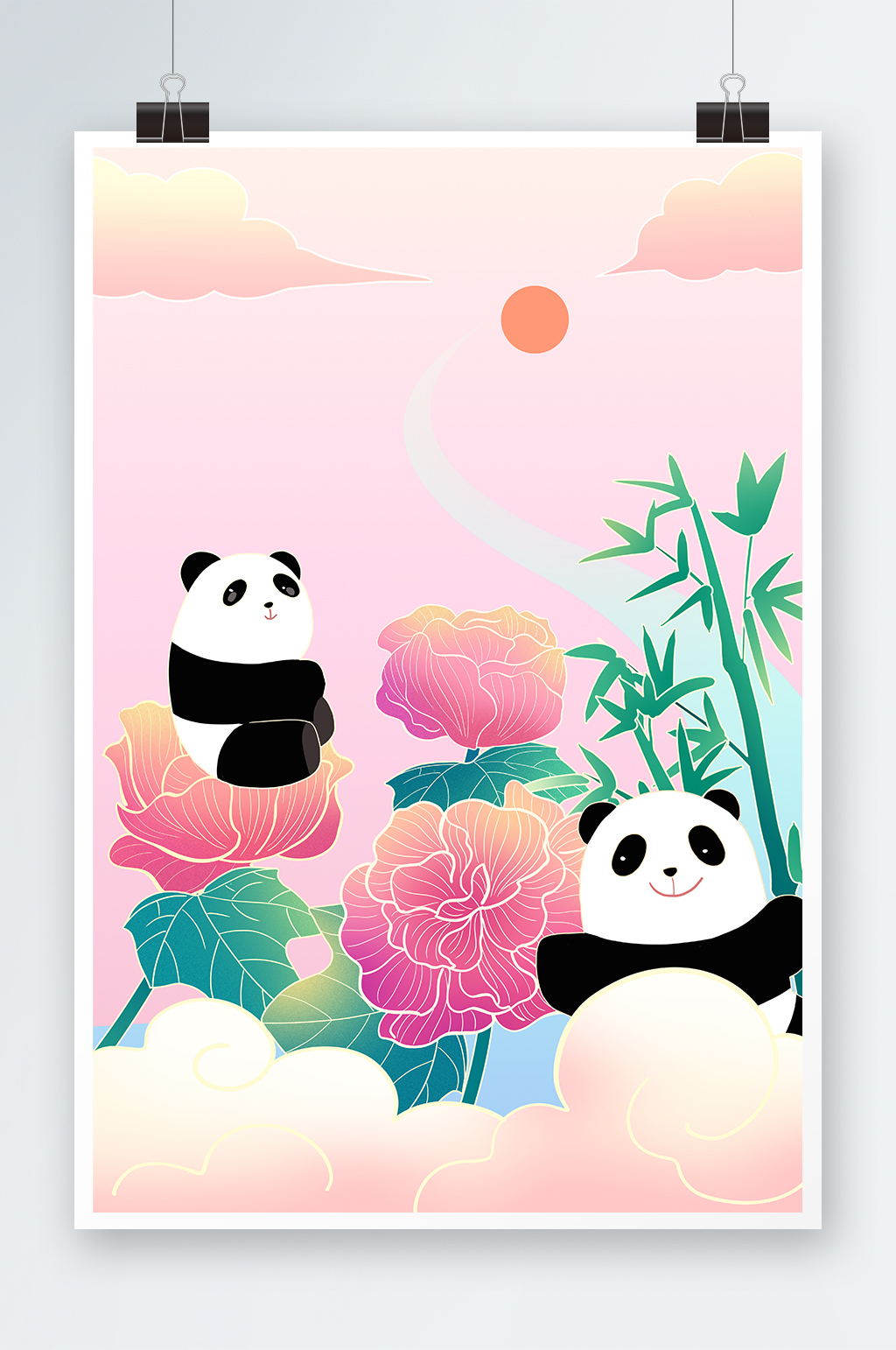 國潮成都城市插畫花卉背景素材