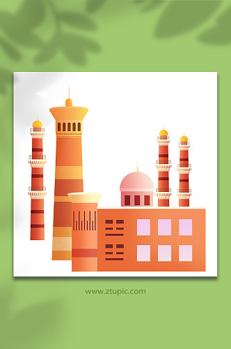 新疆国际大巴扎城市建筑插画元素