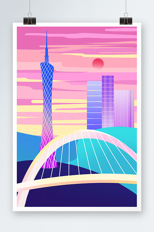 广州塔广州城市地标建筑插画