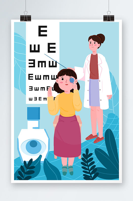 视力检测保护视力预防近视爱眼人物插画-众图网