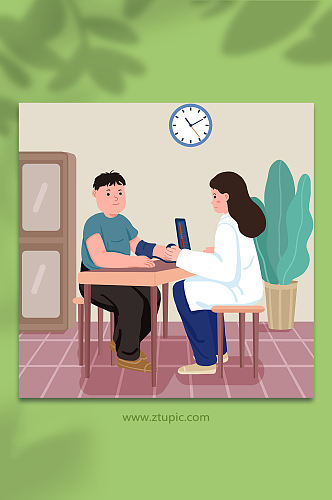 高血压测量检查高血压人物插画
