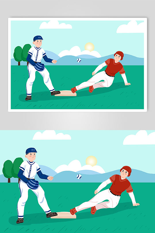 帅气滑垒棒球运动人物插画