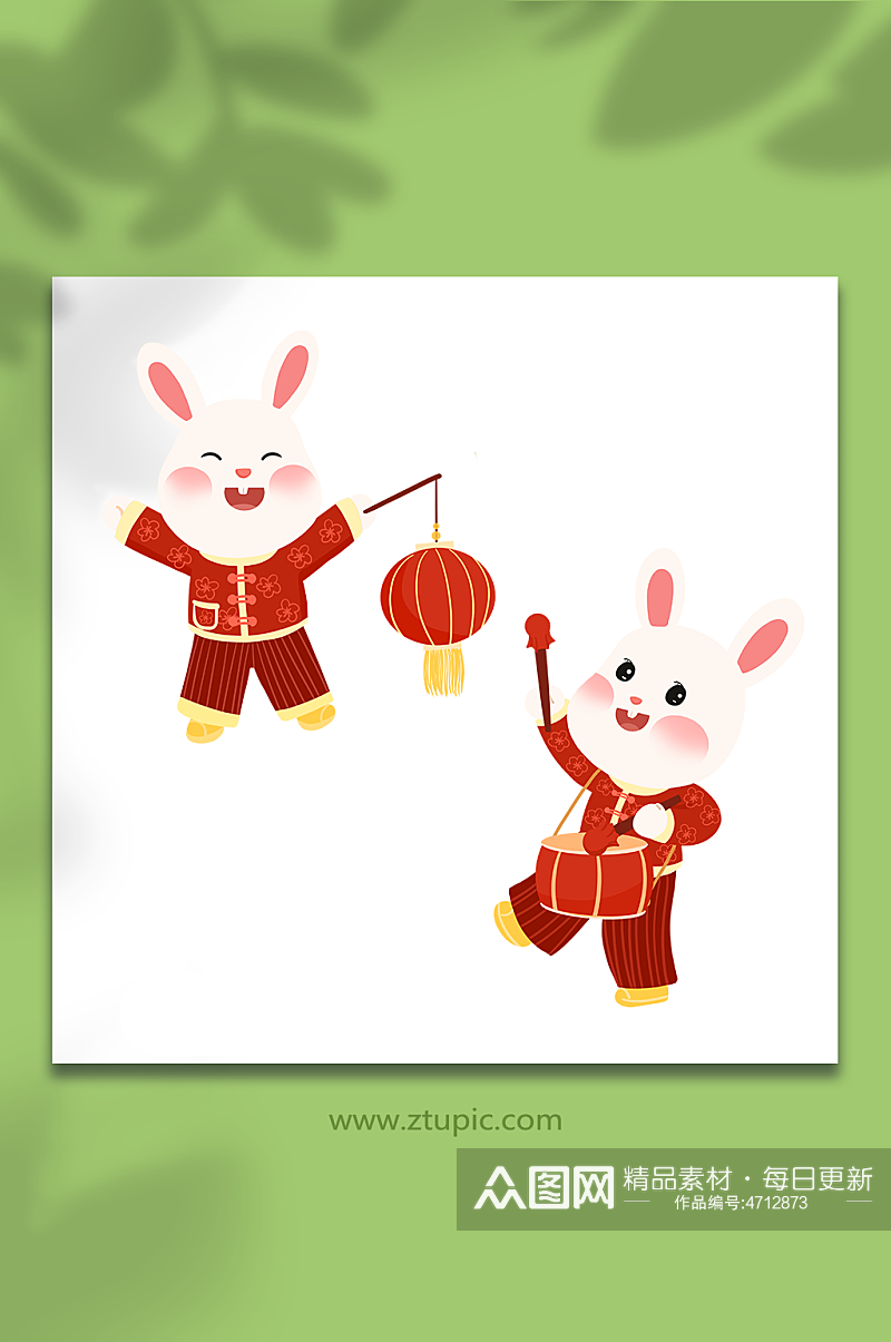 兔年春节小兔子插画元素素材