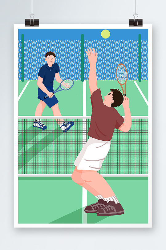 网球比赛网球运动人物插画