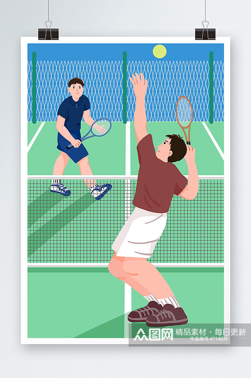 网球比赛网球运动人物插画素材
