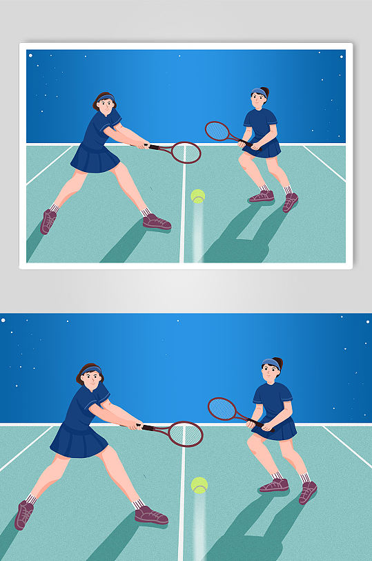 网球双打比赛网球运动人物插画
