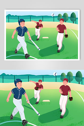 棒球比赛棒球运动人物插画