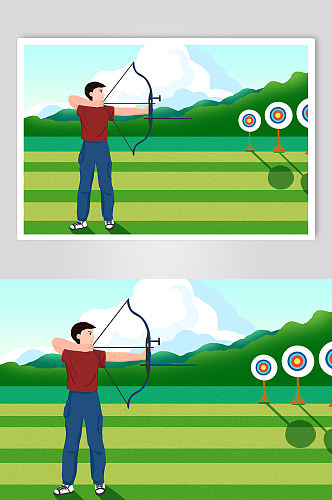 扁平化男子比赛射箭运动人物插画