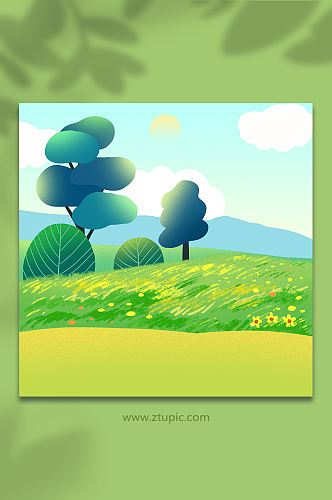 草坪和植物插画背景
