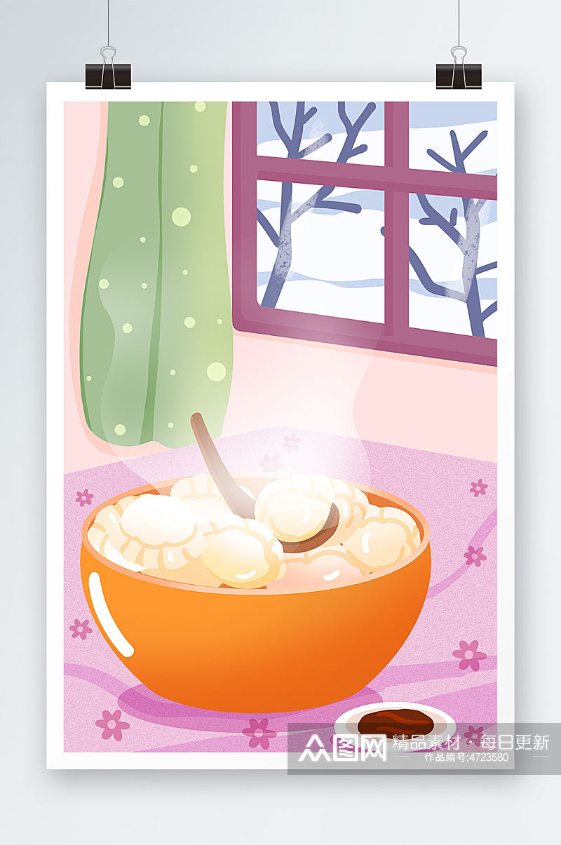 吃饺子立冬节气插画背景素材