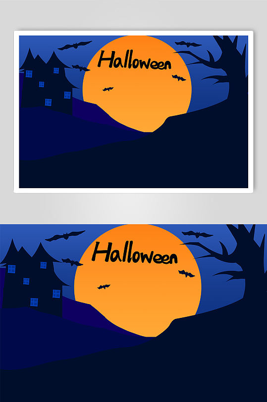 万圣节月夜插画背景-众图网