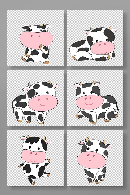 扁平化可爱奶牛动物元素插画