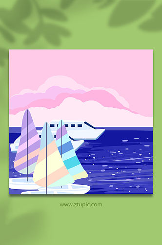 青岛帆船和海插画背景图