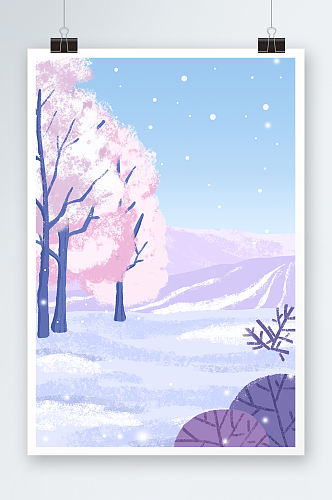 冬季下雪风景插画背景图