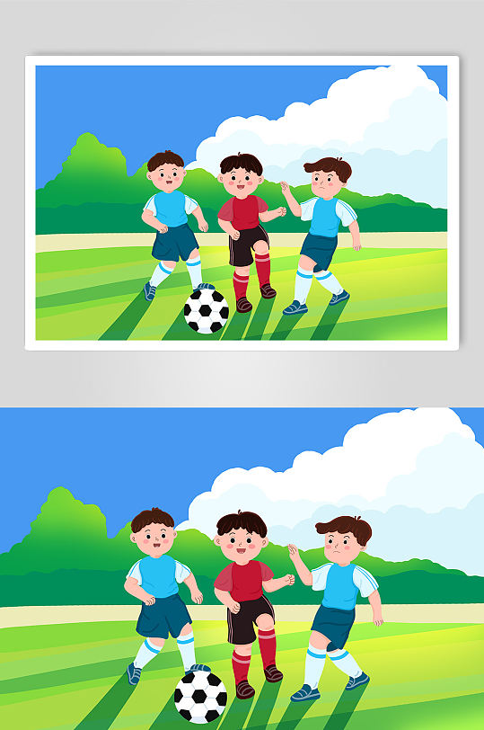扁平化少儿足球训练踢足球人物插画