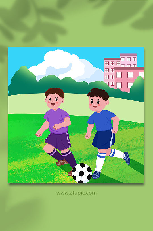 扁平化足球运动踢足球的男孩人物插画