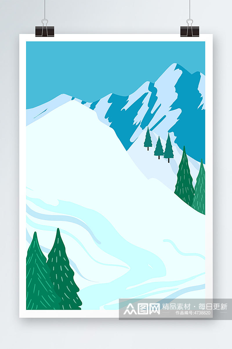 扁平冬季户外滑雪插画背景图素材