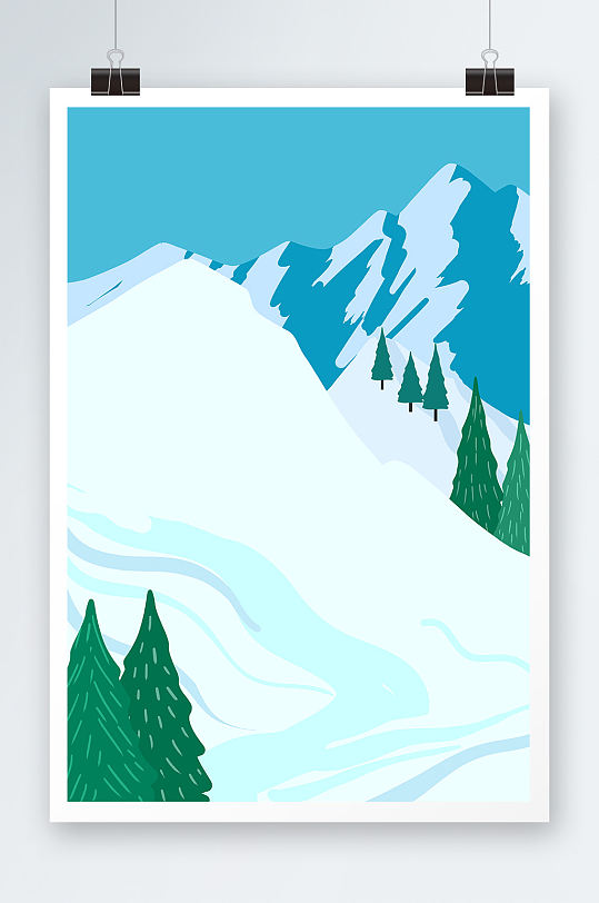 扁平冬季户外滑雪插画背景图