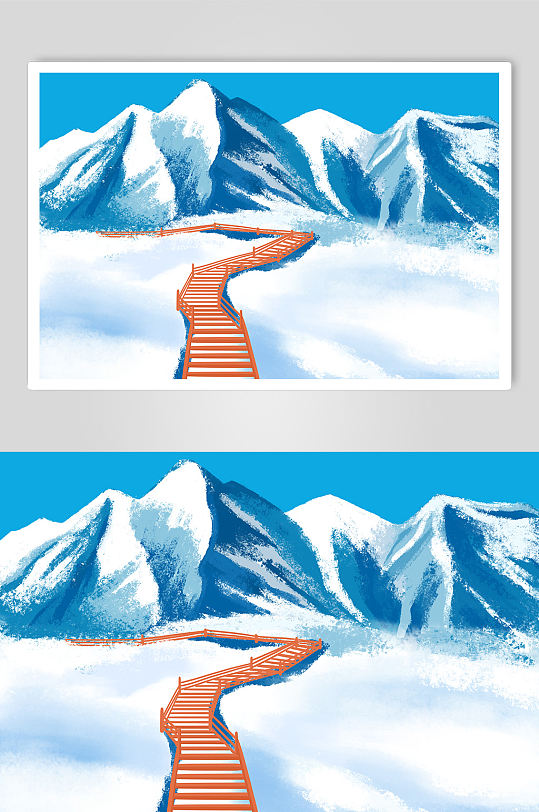 麗江玉龍雪山城市雪景插畫