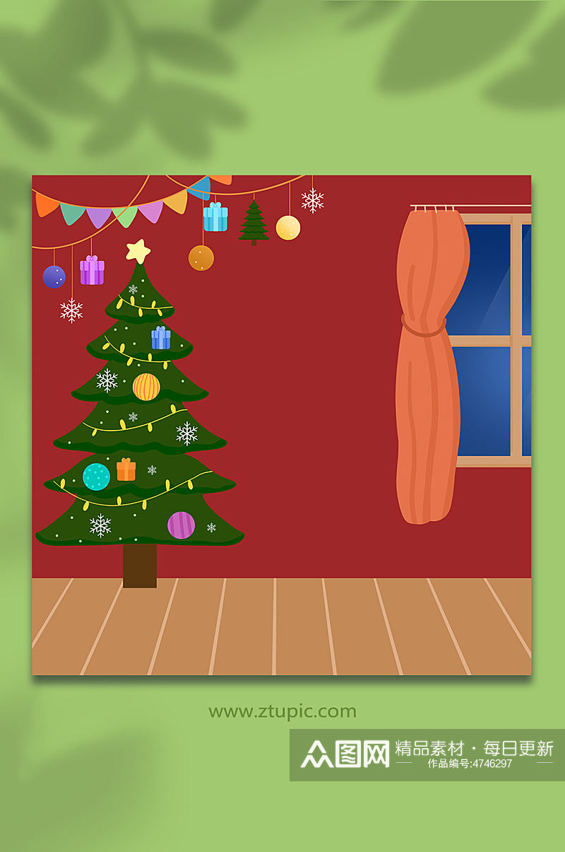 圣诞节室内温馨圣诞树背景图素材
