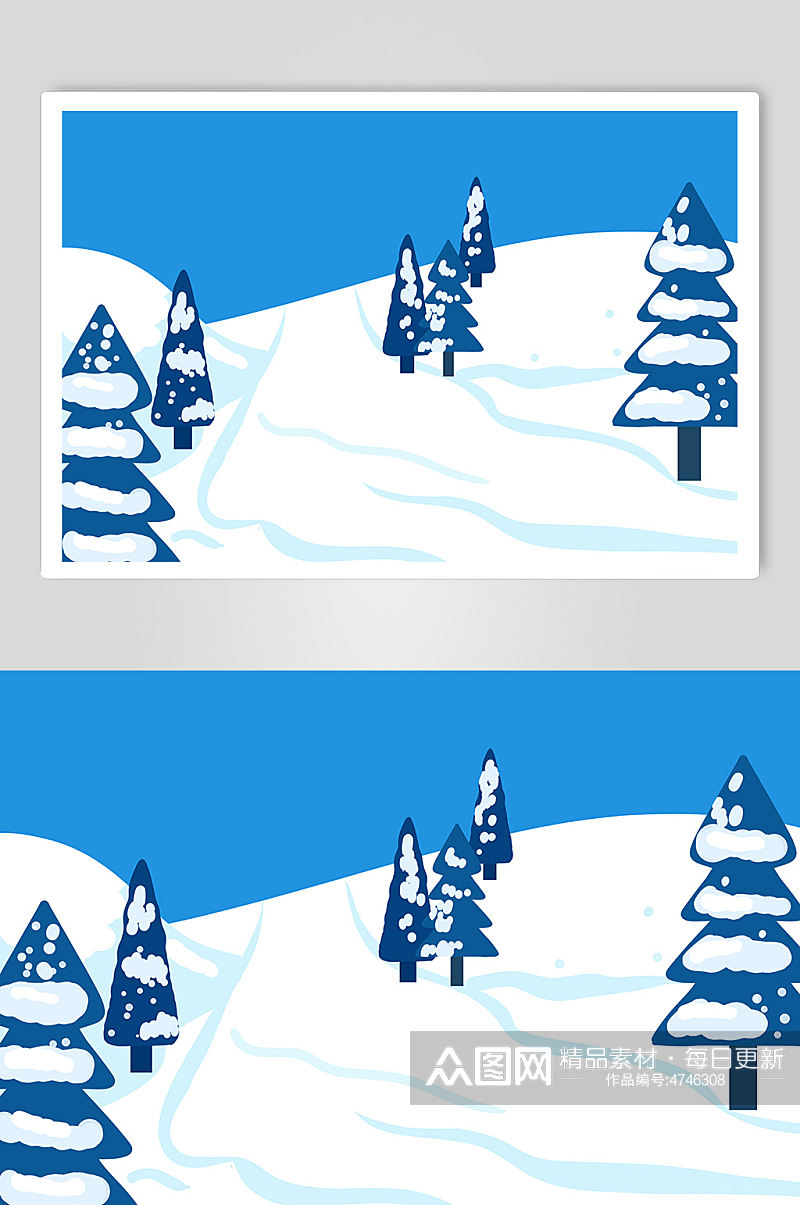 扁平滑雪风景插画背景图素材