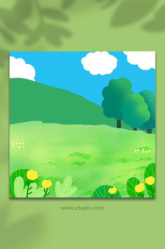 扁平肌理藍天草坪風(fēng)景插畫背景圖