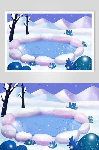 冬季泡温泉插画背景图