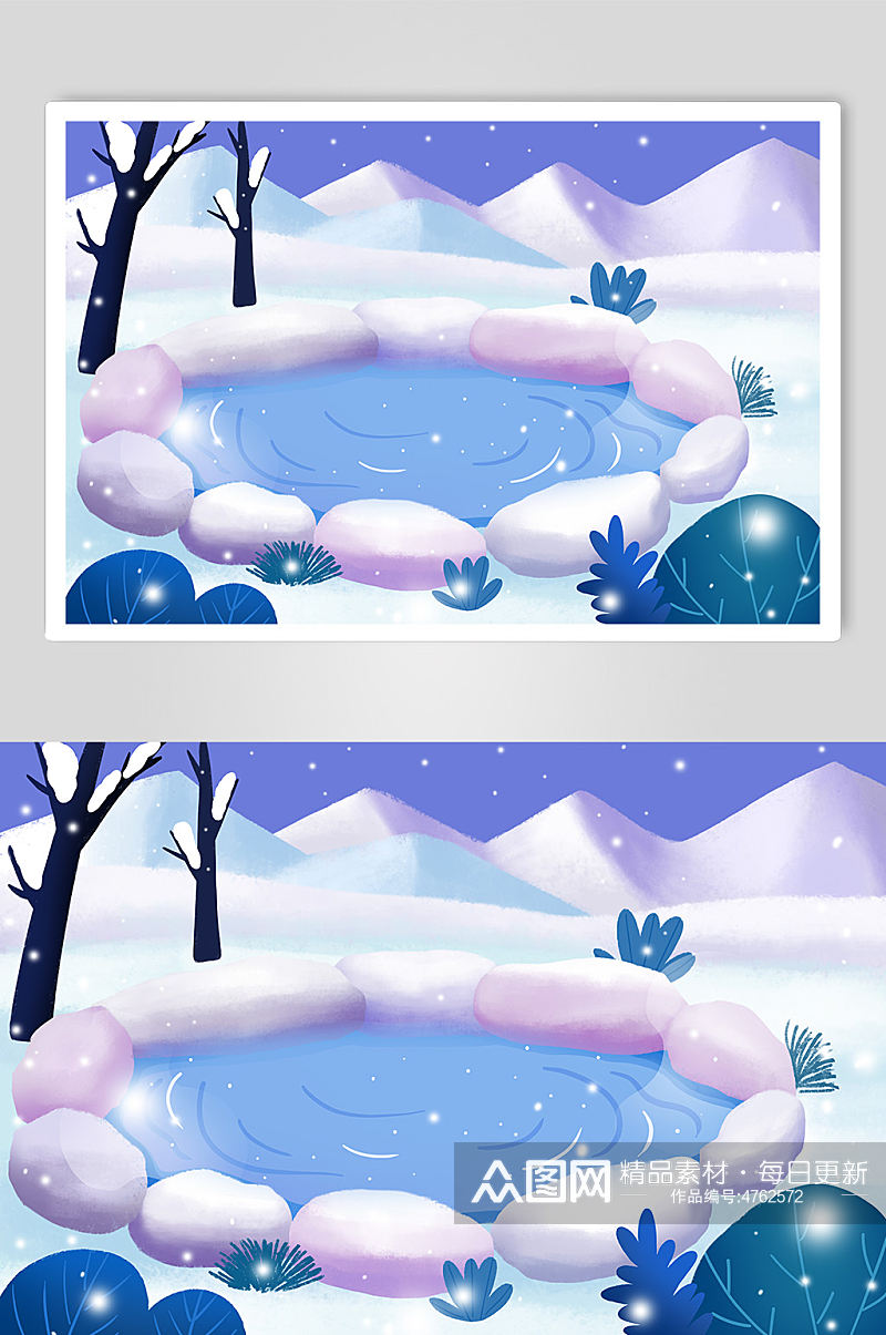 冬季泡温泉插画背景图素材