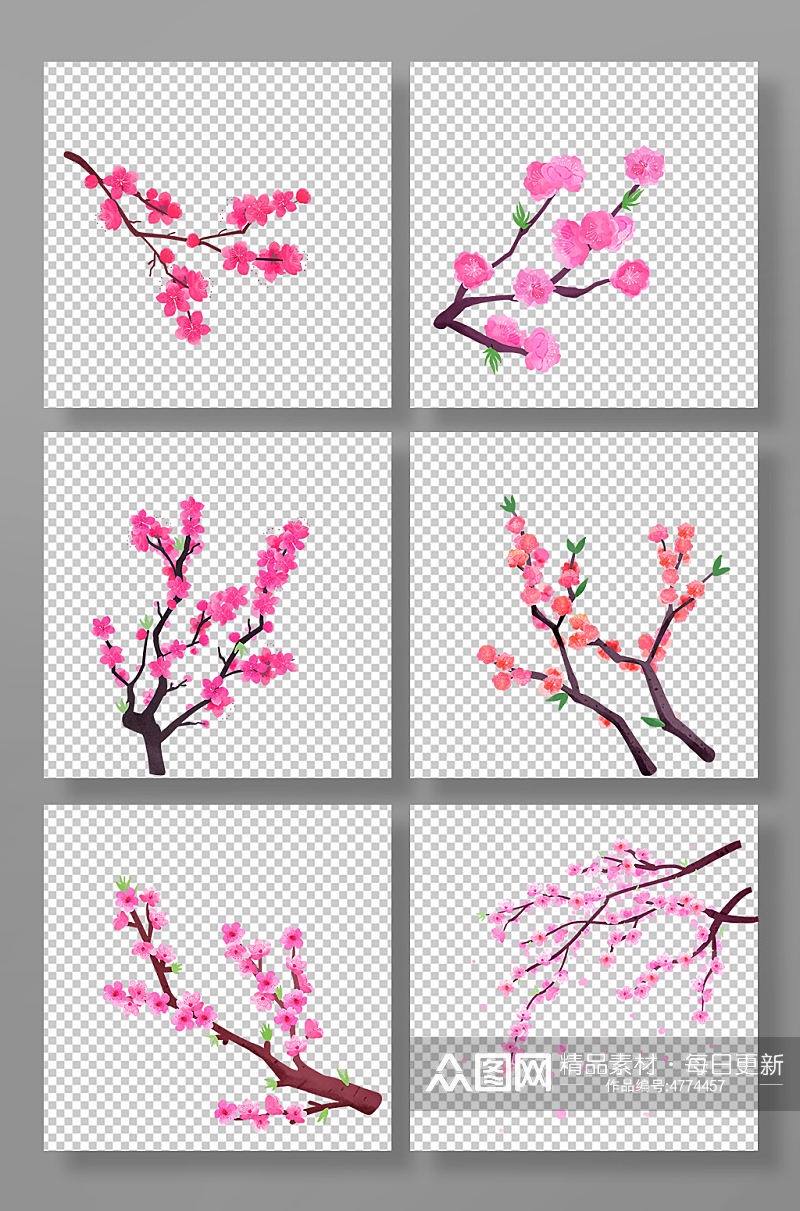 粉色樱花春季桃花花卉元素插画素材