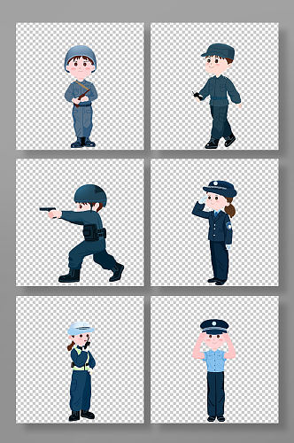 特警巡警警察人物元素插画