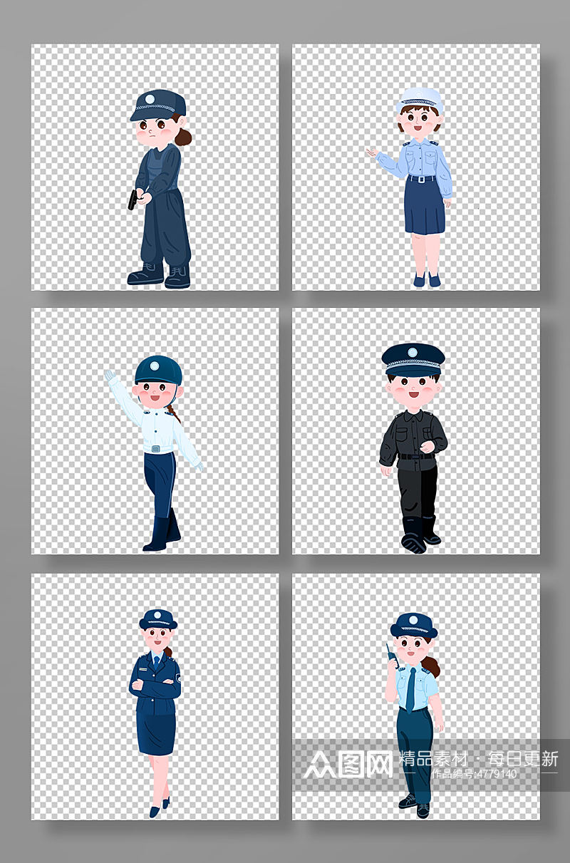 卡通可爱警察人物元素插画素材