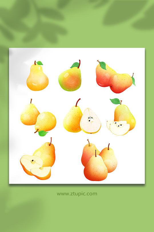 卡通写实梨冬季水果元素插画-众图网