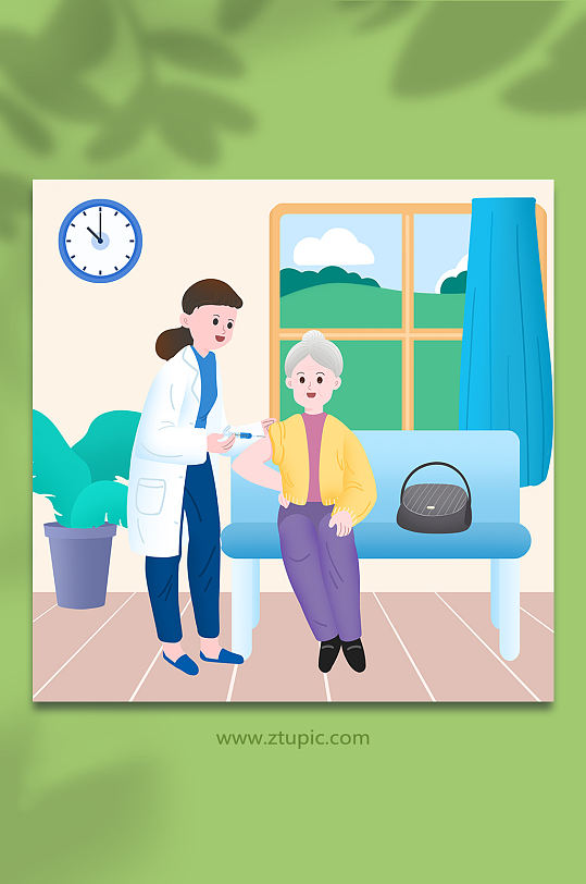 预防病毒老年人接种新冠疫苗宣传插画-众图网
