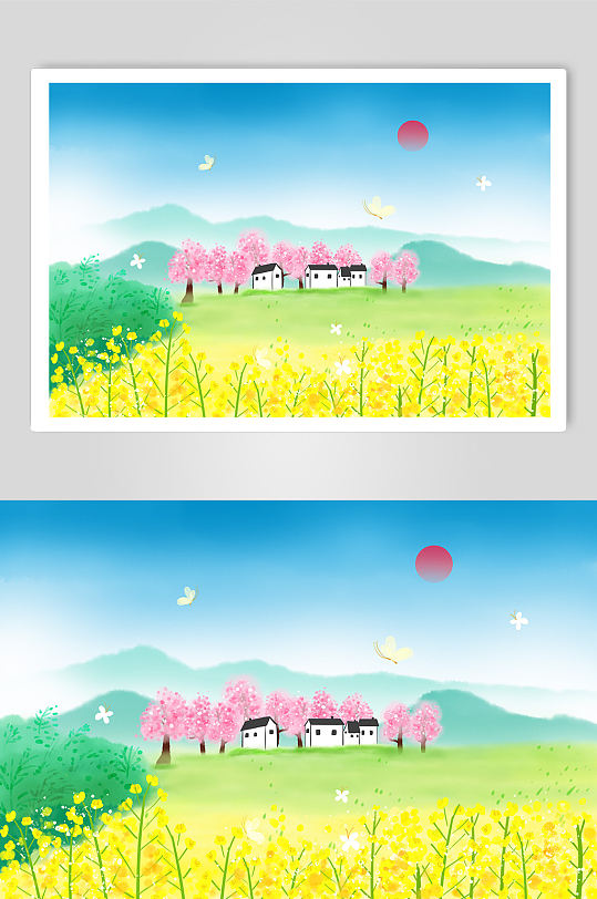 油菜花水墨畫(huà)春季風(fēng)景插畫(huà)背景圖