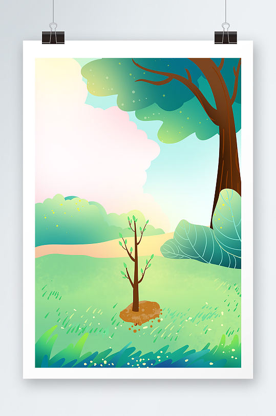 绿色树木植树节插画背景图