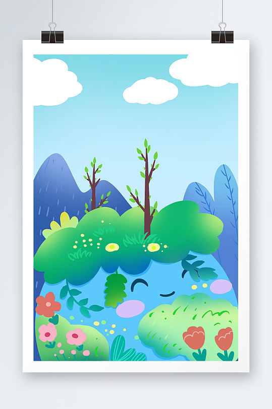 爱护地球植树节插画背景图