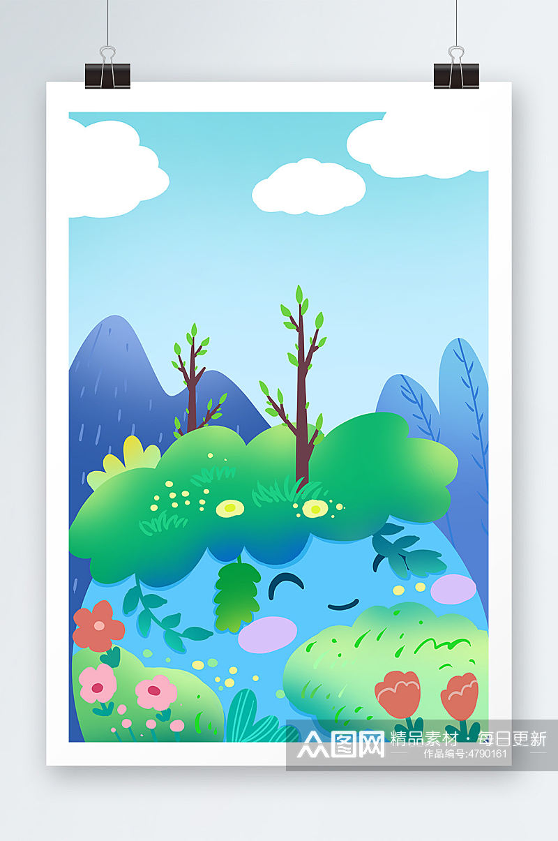 爱护地球植树节插画背景图素材