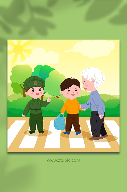 扁平化小小雷锋人物插画-众图网