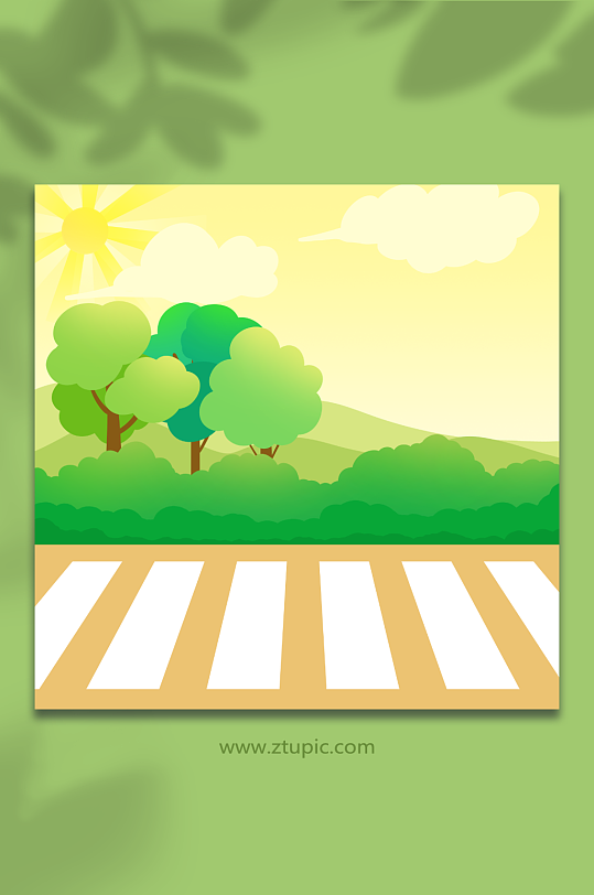 樹木草坪風(fēng)景插畫背景圖
