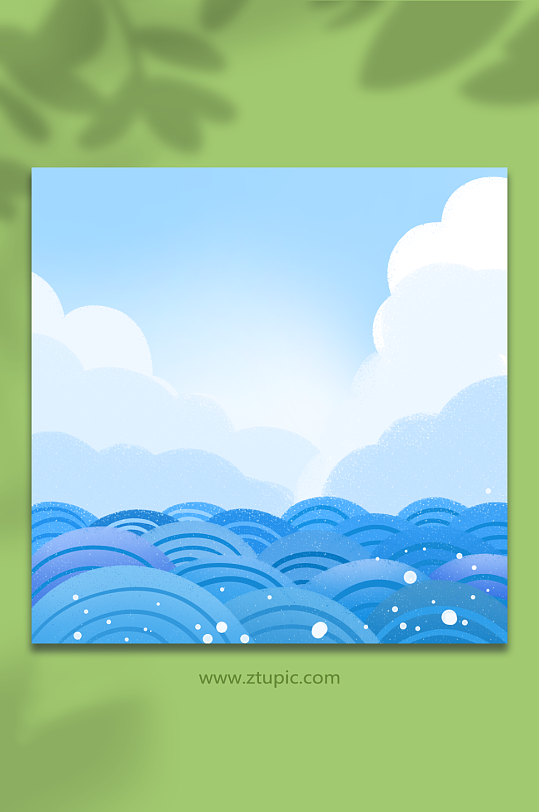 海浪蓝天波浪插画背景-众图网