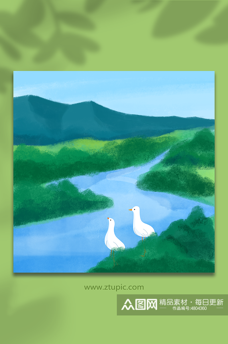 江河野生动物湿地保护元素插画背景图素材