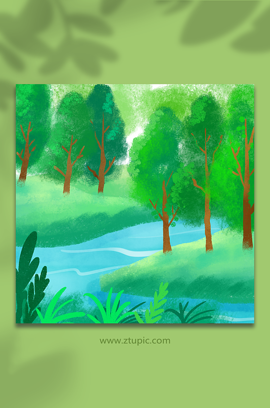 绿色森林湿地保护元素插画背景图
