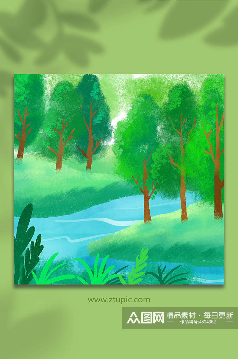 绿色森林湿地保护元素插画背景图素材