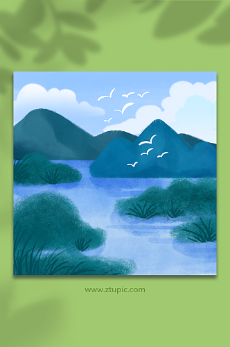 山水湿地保护元素插画背景图